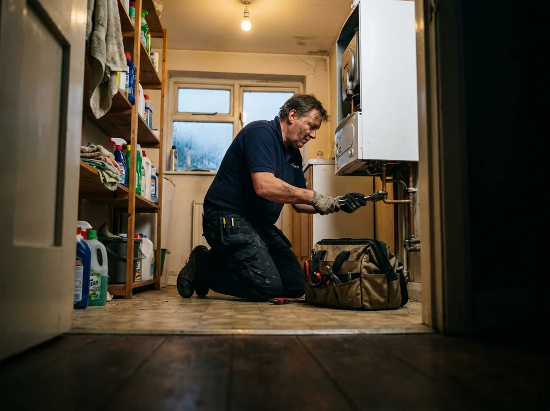 A tradesperson working inside a customer's home.